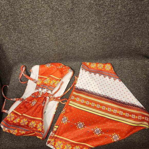 SHEIN Orange Aztec 2 Piece Bikini Swimsuit Beachy Beach Swim Boho Womens Large L - Picture 5 of 7
